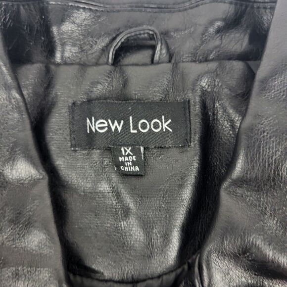 New Look Women's Black Faux Leather Jacket Coat Size 1X - Picture 7 of 14